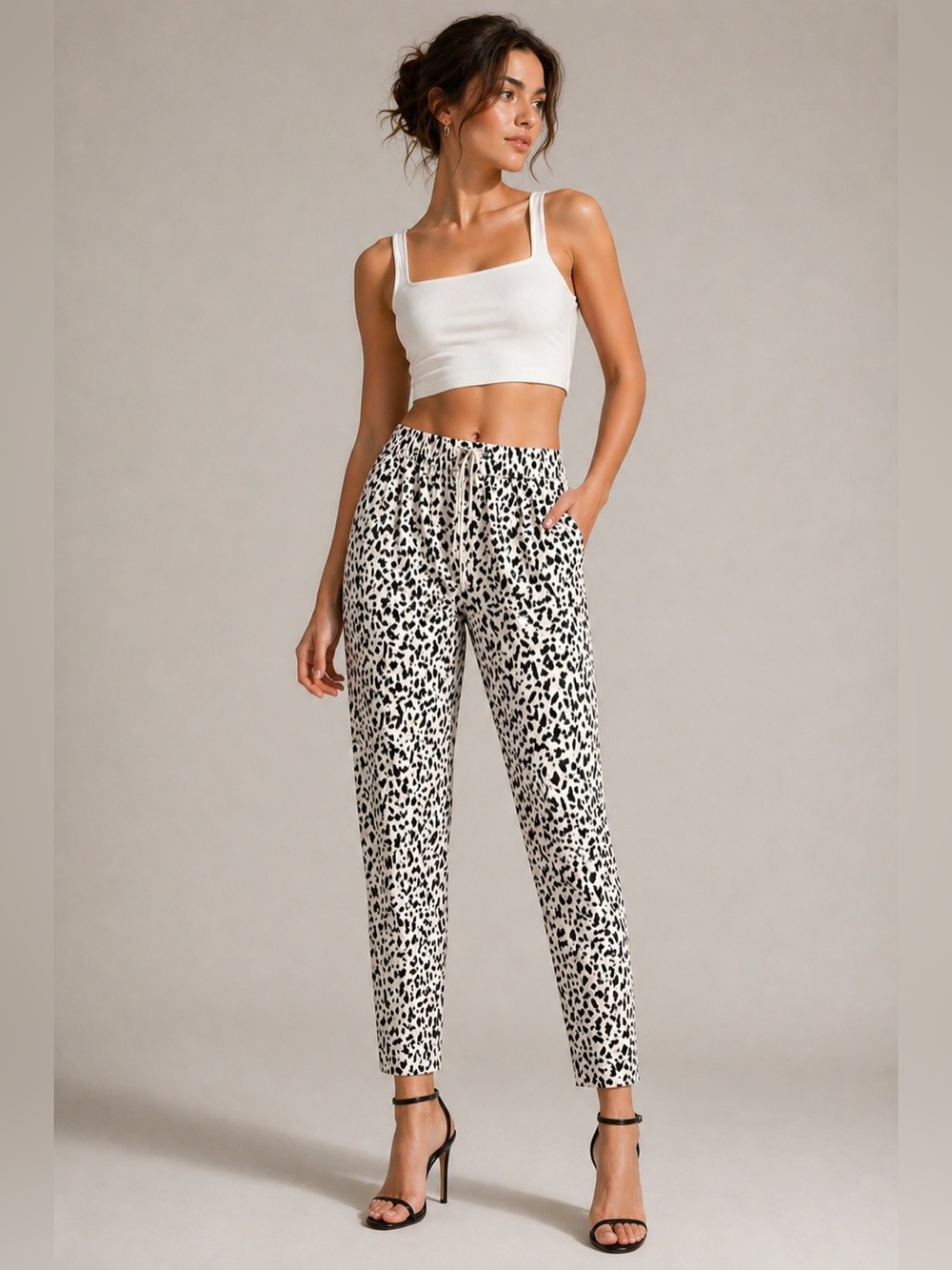 Zara leopard zebra black white stretch band pants small S